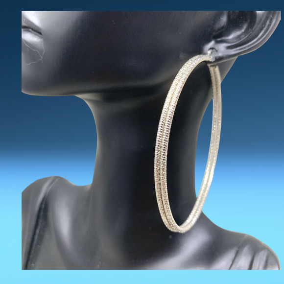 Vintage Y2K Hoop Earrings Pierced Silver Tone Oversized Huge 3" Hip Hop Urban - Picture 2 of 4